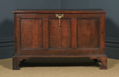 fig 2. Antique English Georgian Oak Joined Triple Panel Mule Chest Blanket Box Coffer (Circa 1780)