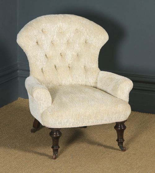 Small Antique English Victorian Cream Upholstered Occasional / Nursing Armchair / Chair (Circa 1890)