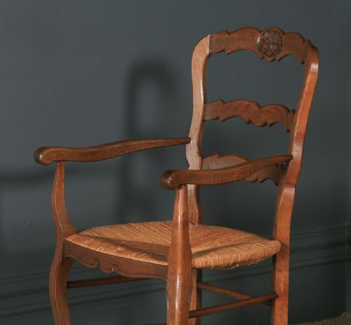 fig 5. Antique French Set of 12 Twelve Louis XV Style Oak Ladder Back Kitchen Dining Chairs (Circa 1920)