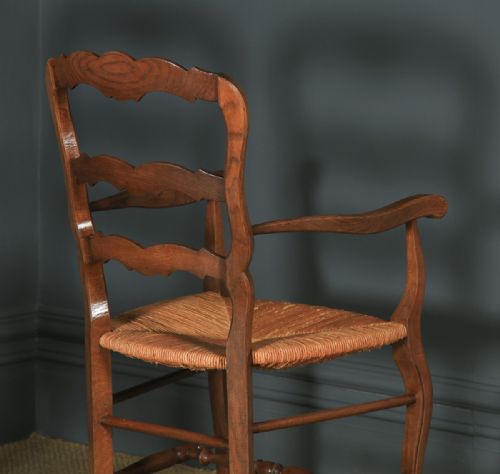 fig 7. Antique French Set of 12 Twelve Louis XV Style Oak Ladder Back Kitchen Dining Chairs (Circa 1920)
