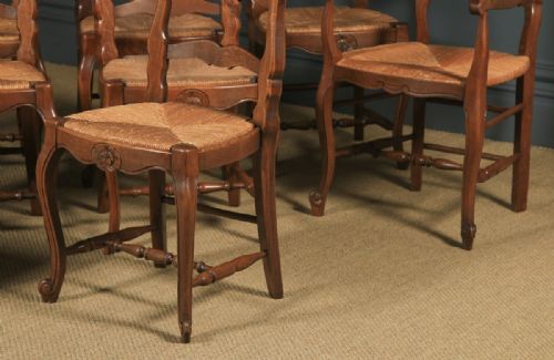 fig 3. Antique French Set of 12 Twelve Louis XV Style Oak Ladder Back Kitchen Dining Chairs (Circa 1920)