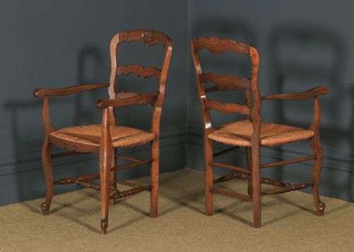 fig 4. Antique French Set of 12 Twelve Louis XV Style Oak Ladder Back Kitchen Dining Chairs (Circa 1920)