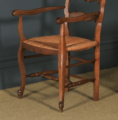 fig 6. Antique French Set of 12 Twelve Louis XV Style Oak Ladder Back Kitchen Dining Chairs (Circa 1920)