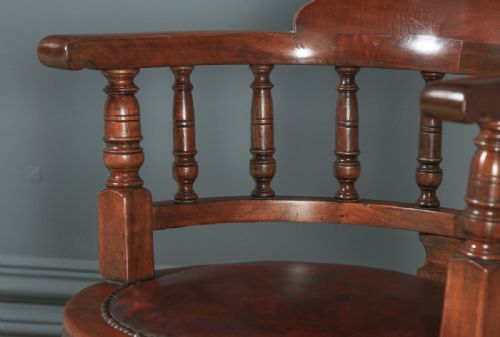 fig 6. Antique English Victorian Mahogany & Burgundy Red Leather Revolving Swivel Office Desk Arm Chair (Circa 1890)