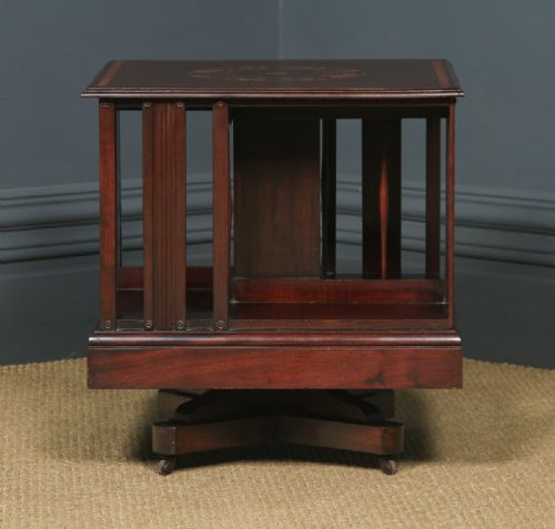 fig 2. Small Antique English Edwardian Mahogany & Satinwood Inlaid Revolving Bookcase Stand (Circa 1910)