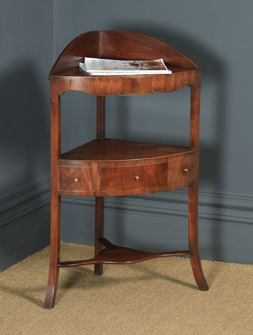 Antique English Regency Bow Front Mahogany & Inlaid Corner Display Table (Circa 1810)