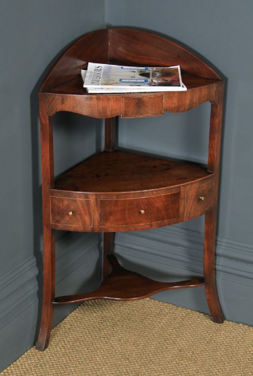 fig 1. Antique English Regency Bow Front Mahogany & Inlaid Corner Display Table (Circa 1810)