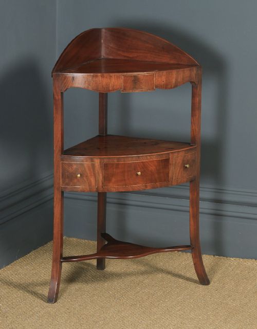 fig 2. Antique English Regency Bow Front Mahogany & Inlaid Corner Display Table (Circa 1810)