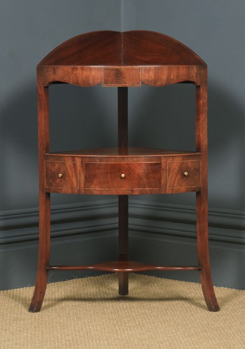 fig 3. Antique English Regency Bow Front Mahogany & Inlaid Corner Display Table (Circa 1810)