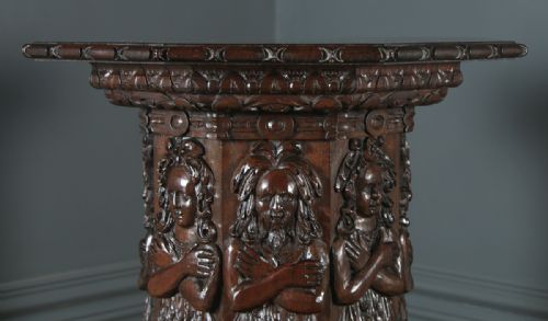 fig 6. Antique English Victorian Oak Gothic Style Carved Octagonal Occasional Table (Circa 1860)