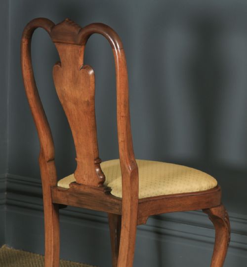 fig 6. Antique English Edwardian Queen Anne Style Set of 4 Four Burr Walnut Dining Chairs (Circa 1900)
