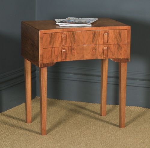 Antique English Art Deco Figured Walnut Bowed Bedside / Occasional Side  Table / Cabinet (Circa 1930)