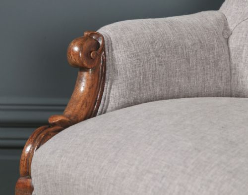 fig 6. Antique English Victorian Mahogany Grey Upholstered Armchair (Circa 1870)