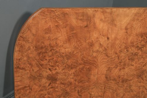 fig 3. Antique English Art Deco Epstein Burr Walnut Dining Suite Table & Six Leather Dining Chairs (Circa 1930)