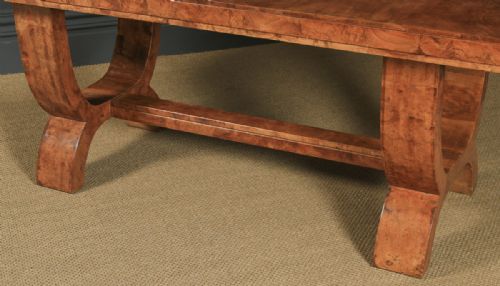 fig 6. Antique English Art Deco Epstein Burr Walnut Dining Suite Table & Six Leather Dining Chairs (Circa 1930)