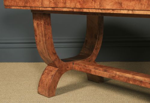fig 7. Antique English Art Deco Epstein Burr Walnut Dining Suite Table & Six Leather Dining Chairs (Circa 1930)