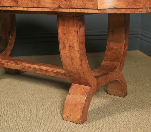 fig 8. Antique English Art Deco Epstein Burr Walnut Dining Suite Table & Six Leather Dining Chairs (Circa 1930)