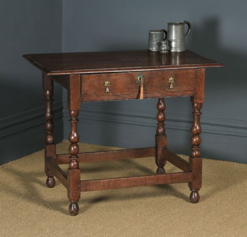 fig 1. Antique English Georgian Oak Occasional Hall Writing Lowboy Side Table (Circa 1740)