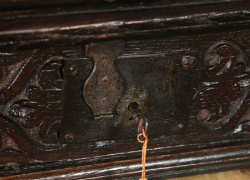 fig 7. Antique English 18th Century Solid Oak Carved Writing Bible Box (Circa 1700)