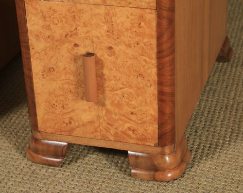 fig 3. Antique English Pair of Art Deco Burr Walnut Bedside Tables (Circa 1930)