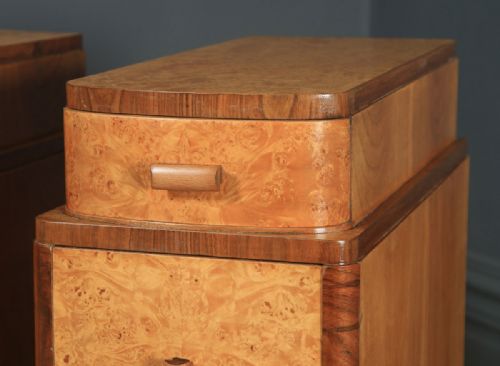 fig 4. Antique English Pair of Art Deco Burr Walnut Bedside Tables (Circa 1930)