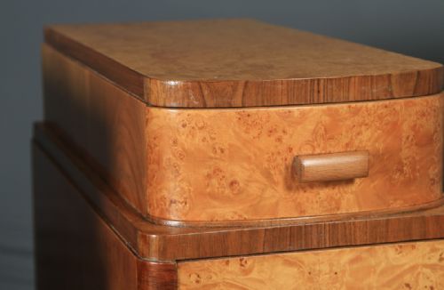 fig 6. Antique English Pair of Art Deco Burr Walnut Bedside Tables (Circa 1930)