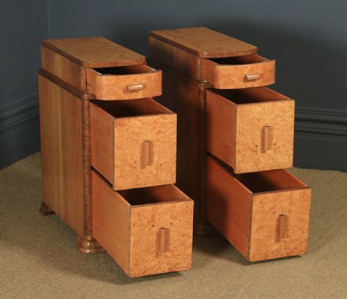 fig 8. Antique English Pair of Art Deco Burr Walnut Bedside Tables (Circa 1930)