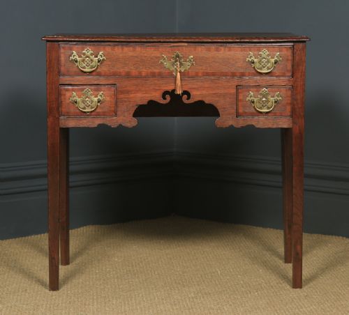 fig 2. Antique English 18th Century Georgian Oak Cross Banded Occasional Side Hall Lowboy Table (Circa 1780)