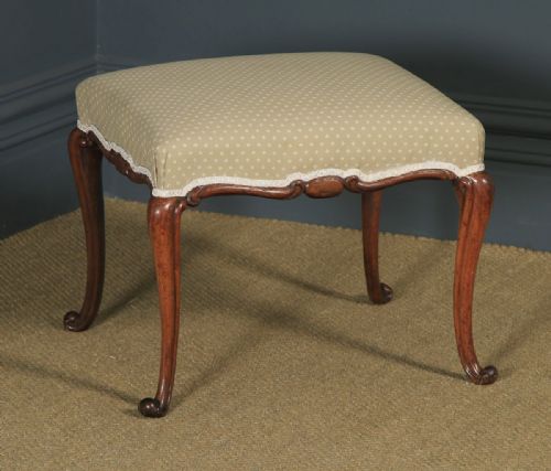 Antique English Victorian Walnut Upholstered Square Dressing / Foot Stool (Circa 1860)