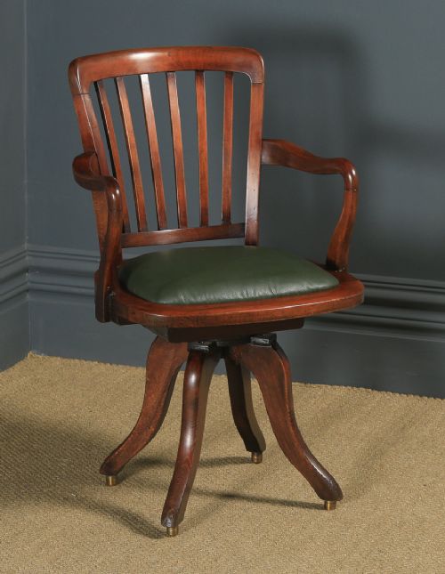Antique English Victorian Beech Revolving Office Desk Arm Chair (Circa 1890)