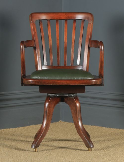 fig 1. Antique English Victorian Beech Revolving Office Desk Arm Chair (Circa 1890)