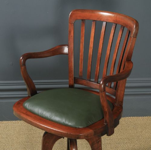fig 2. Antique English Victorian Beech Revolving Office Desk Arm Chair (Circa 1890)