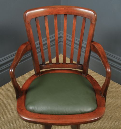 fig 3. Antique English Victorian Beech Revolving Office Desk Arm Chair (Circa 1890)