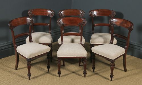 fig 2. Antique English William IV Set of Six 6 Mahogany Bar Back Dining Chairs (Circa 1840)