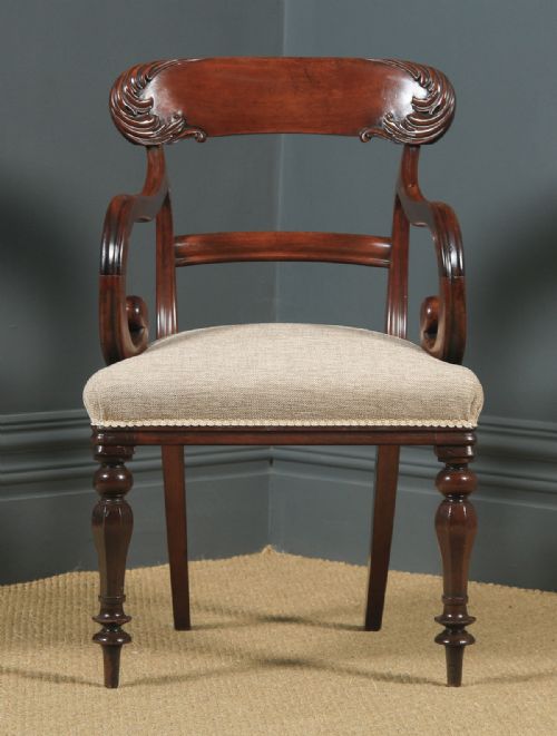 fig 1. Antique English William IV Mahogany Bar Back Library Desk Dining Armchair Carver (Circa 1840)