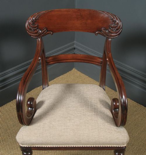 fig 8. Antique English William IV Mahogany Bar Back Library Desk Dining Armchair Carver (Circa 1840)