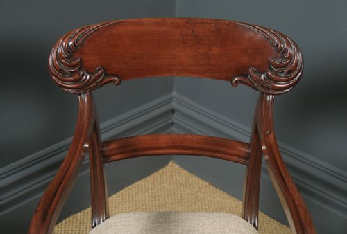 fig 9. Antique English William IV Mahogany Bar Back Library Desk Dining Armchair Carver (Circa 1840)