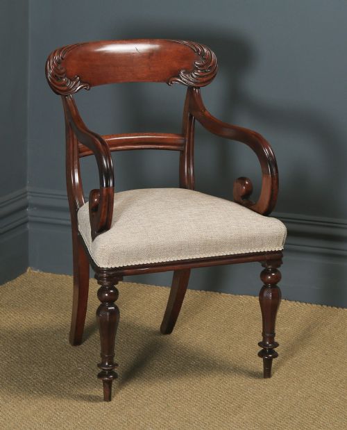 Antique English William IV Mahogany Bar Back Library Desk Dining Armchair Carver (Circa 1840)