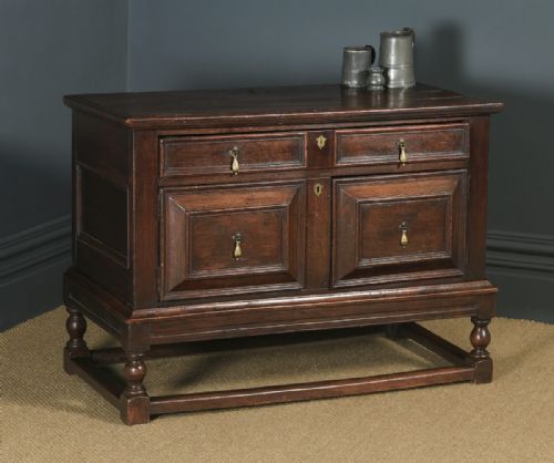 Antique English Georgian Oak Geometric Cabinet / Cupboard on Stand (Circa 1740)