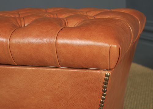 fig 2. Antique English Victorian Mahogany & Tan Brown Leather Upholstered Square Ottoman Box Stool (Circa 1860)