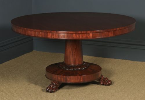 Antique English William IV Figured Mahogany Circular Round Breakfast / Dining / Loo Table (Circa 1830)
