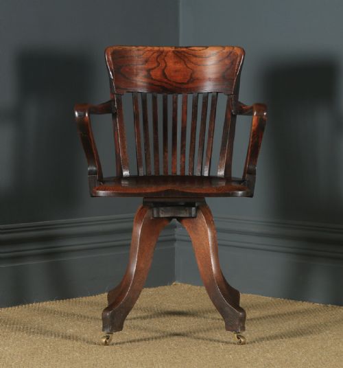 fig 4. Antique English Victorian Oak & Ash Revolving Office Desk Arm Chair (Circa 1900)