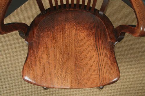 fig 8. Antique English Victorian Oak & Ash Revolving Office Desk Arm Chair (Circa 1900)