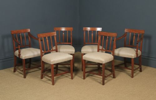 Antique English Set of Six 6 Georgian Mahogany Inlaid Bar Back Dining Chairs (Circa 1830)