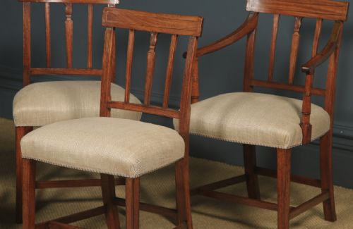 fig 2. Antique English Set of Six 6 Georgian Mahogany Inlaid Bar Back Dining Chairs (Circa 1830)