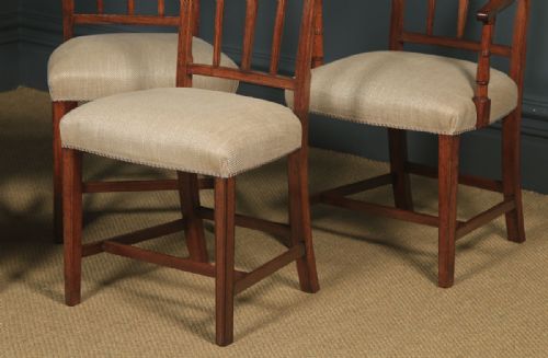 fig 3. Antique English Set of Six 6 Georgian Mahogany Inlaid Bar Back Dining Chairs (Circa 1830)
