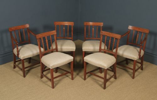 fig 4. Antique English Set of Six 6 Georgian Mahogany Inlaid Bar Back Dining Chairs (Circa 1830)