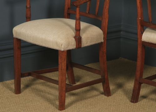 fig 6. Antique English Set of Six 6 Georgian Mahogany Inlaid Bar Back Dining Chairs (Circa 1830)