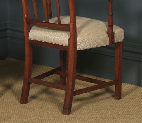 fig 7. Antique English Set of Six 6 Georgian Mahogany Inlaid Bar Back Dining Chairs (Circa 1830)