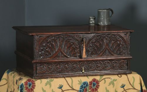 Antique English 18th Century Solid Oak Carved Writing Box (Circa 1700)